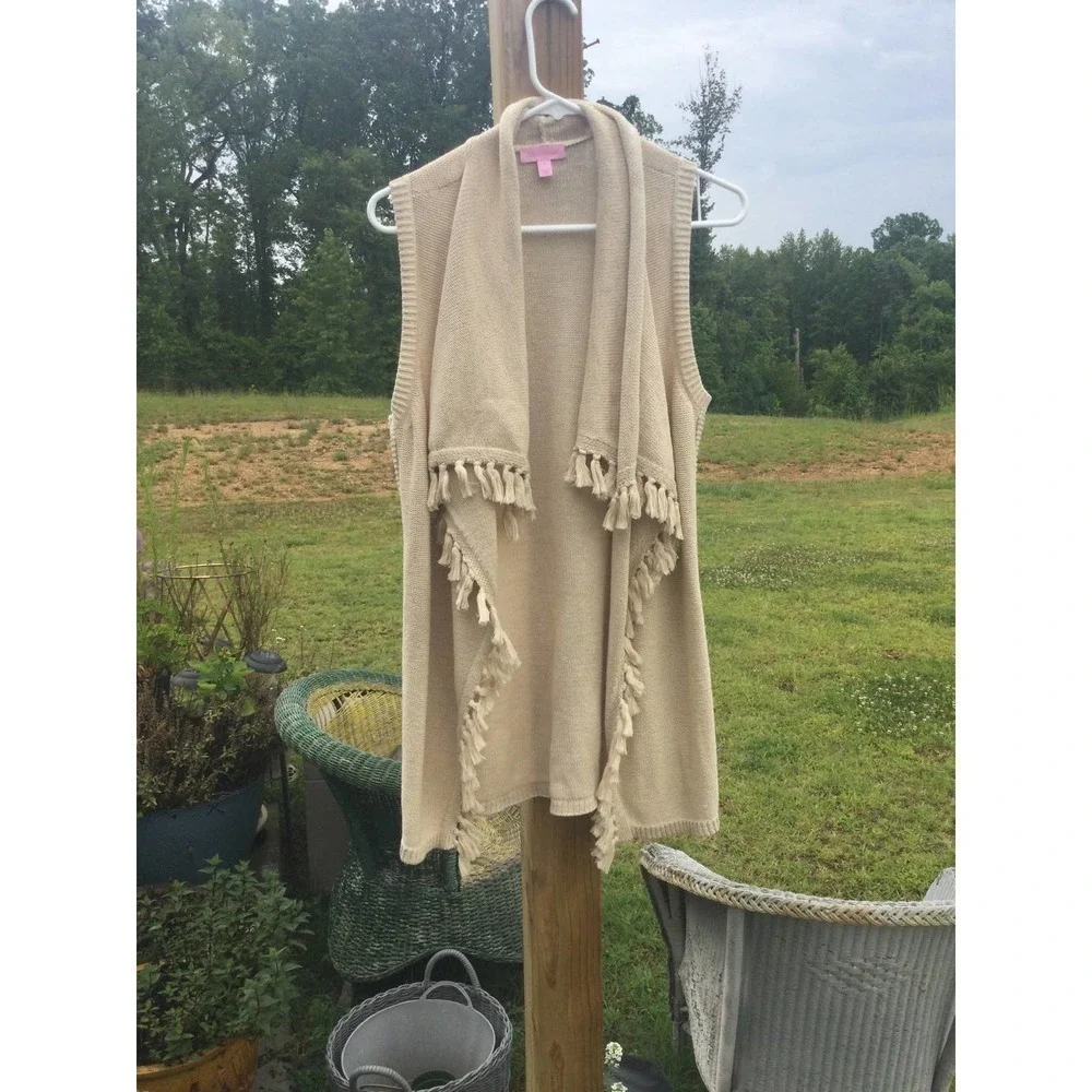 Lilly Pulitzer Womens Sweater Vest Fringe Tassel Gold Size Small‎ Preppy Beachy